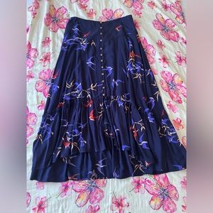 Maeve maxi skirt - size 12 - Anthropologie - NWT dark blue birds